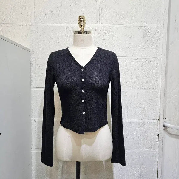 [BUNJANG] Sheer Knit Long Sleeve Cardigan - Black / 신축성 좋은 시스루 가디건 긴팔- 블랙