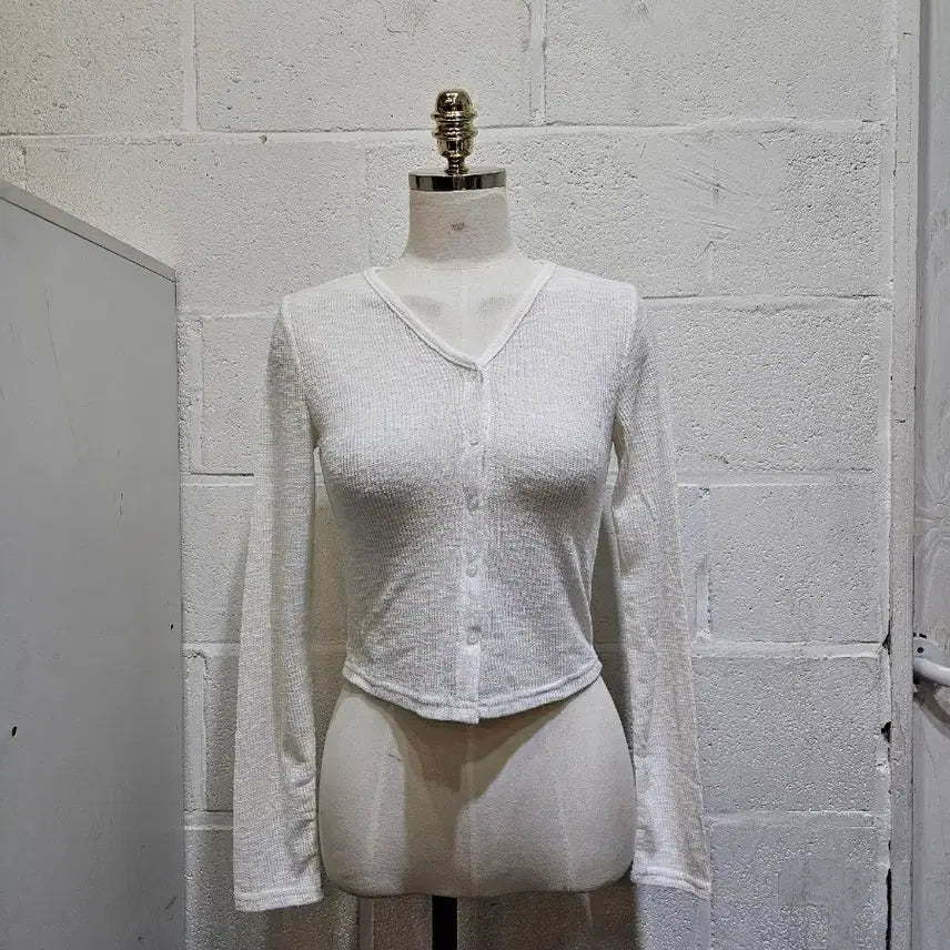 [BUNJANG] Sheer Knit Long Sleeve Cardigan - Ivory / 신축성 좋은 시스루 가디건 긴팔- 아이보리