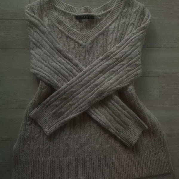 [BUNJANG] Ingni Pink Cable Knit V-Neck Sweater / Ingni 잉그니 핑크 뮤트 꽈배기니트