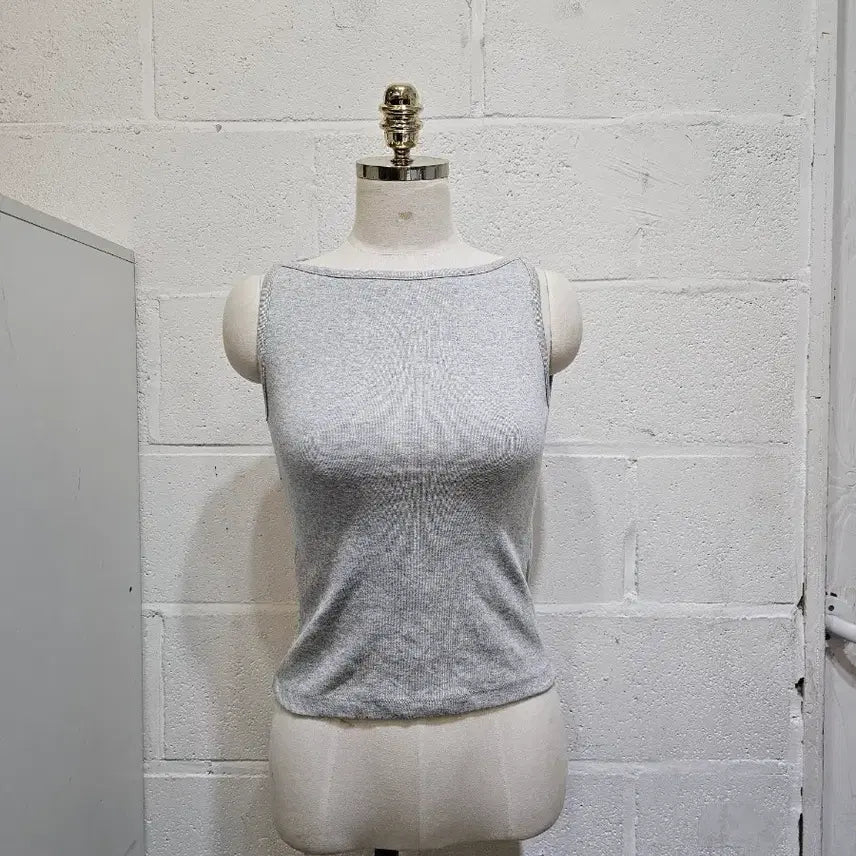 [BUNJANG] Ribbed Knit Sleeveless Top - Heather Grey / 입술넥 나시- 멜란지그레이