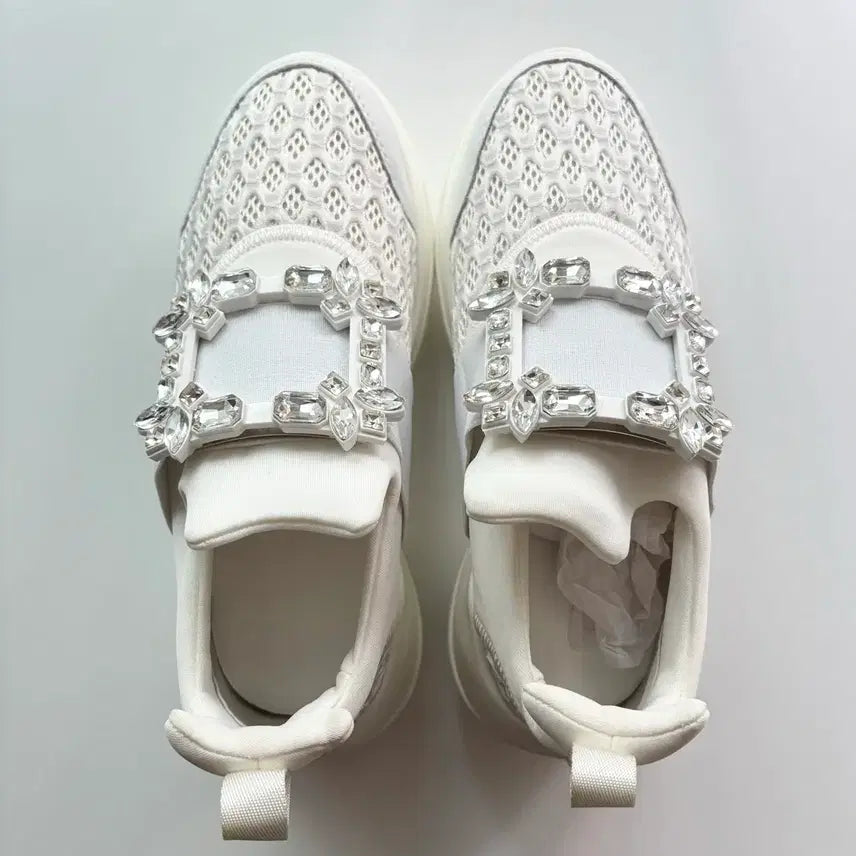 [BUNJANG] White Cubic Height-Increasing Sneakers (230mm) - Genuine Leather & Mesh, 6cm Heel, All-Season / 화이트 큐빅 키높이 스니커즈 230(36) / 천연 소가죽 메쉬 / 6cm/ 새상품급 / 4계절