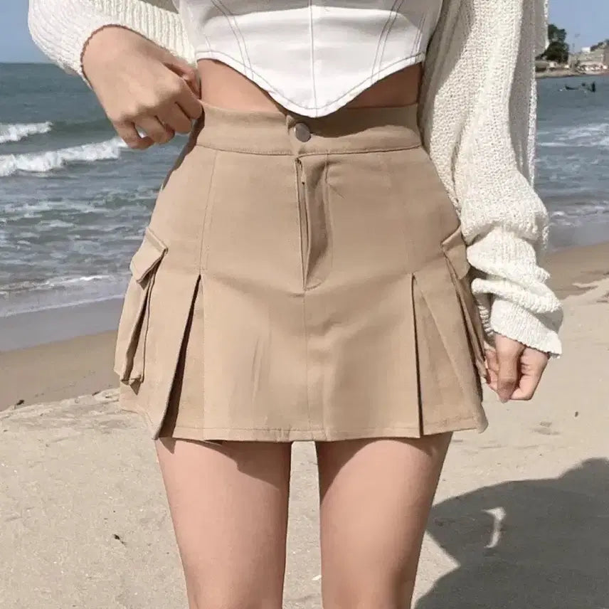 [BUNJANG] Cargo Pleats Mini Skirt (Black, Khaki, Beige) / (새상품 블랙,카키,베이지) 건빵 카고 플리츠 미니스커트