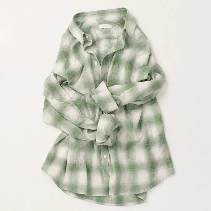 [BUNJANG] Moma Design Shirring Check Semi Over Shirt Green / [48(100)] 모마디자인 셔링 체크 셔츠 그린