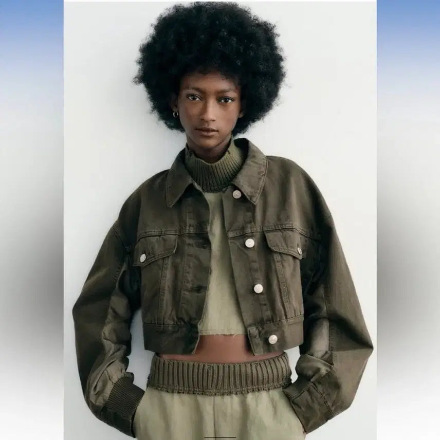 [BUNJANG] Zara Khaki Cropped Jacket / [특가]Zara 카키 크롭 자켓 (착샷 O)