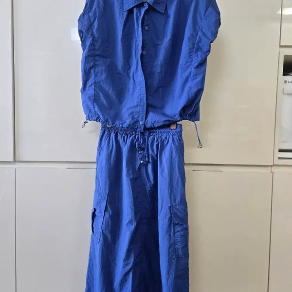 [BUNJANG] Blue Shirt and Long Skirt Set / 블루 셔츠 롱 스커트 세트