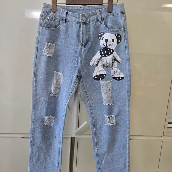 [BUNJANG] Teddy Bear Distressed Jeans / 테디베어 찢청 바지