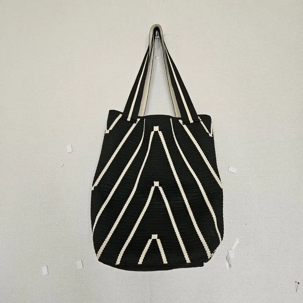 [BUNJANG] Stripe Knit Tote Bag (Black/White) / 니트 토트백 검정색 흰색 스트라이프