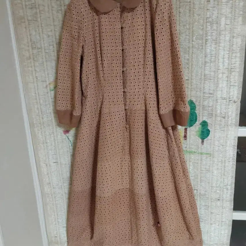 [BUNJANG] Natural Dyed Paisley Pattern Beige Long Dress / 천연염색 페이즐리 패턴 베이지색 롱원피스