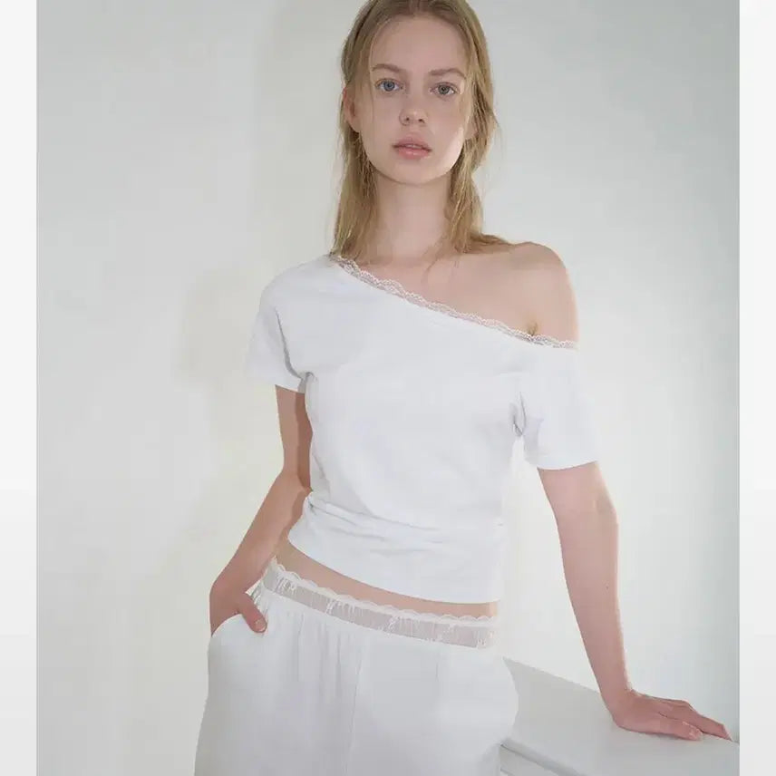 [BUNJANG] Soft Seoul Shoulder Lace Tee / 소프트서울 숄더 레이스 티