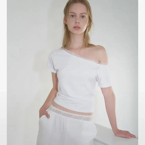 [BUNJANG] Soft Seoul Shoulder Lace Tee / 소프트서울 숄더 레이스 티