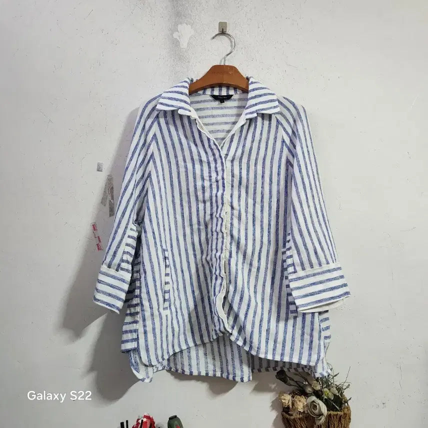 [BUNJANG] Linen Stripe Shirt Blue/White Jacket / 린넨줄무늬 셔츠 블루/화이트자켓