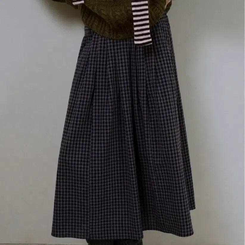 [BUNJANG] Without Summer Rustic Long Skirt Check Navy / (새상품)위드아웃썸머 러스틱 롱스커트 체크네이비