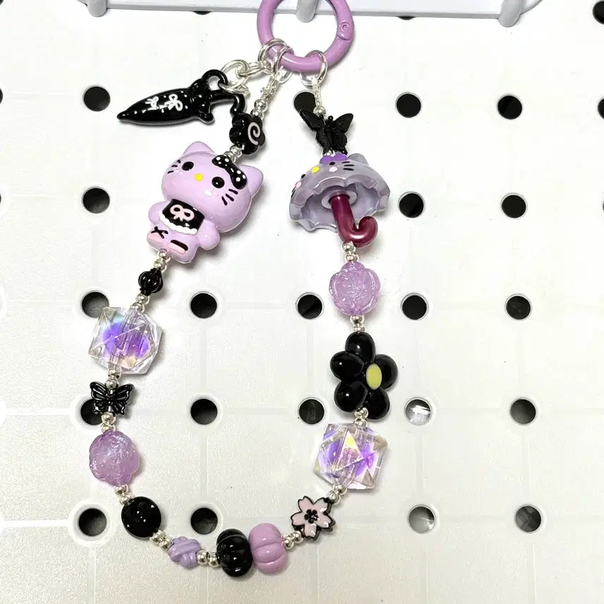 [BUNJANG] Purple Kitty Design Acrylic Bead Keyring / 보라 키티 디자인 아크릴 비즈 키링