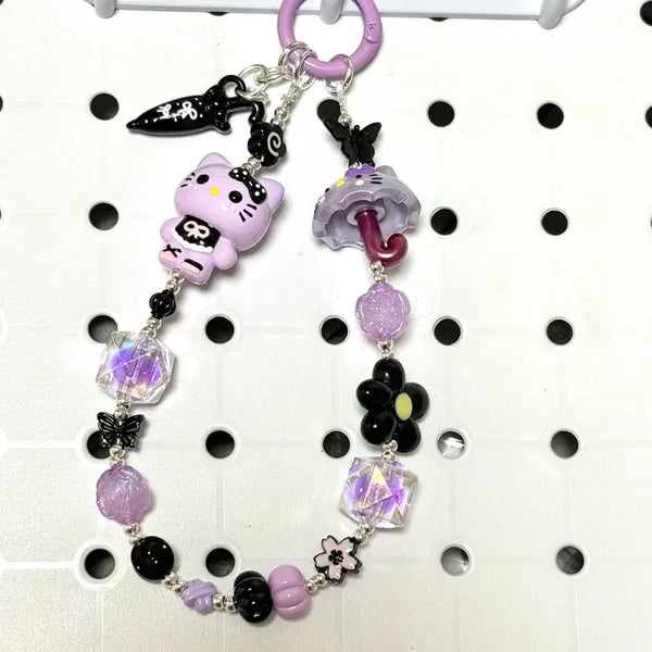 [BUNJANG] Purple Kitty Design Acrylic Bead Keyring / 보라 키티 디자인 아크릴 비즈 키링