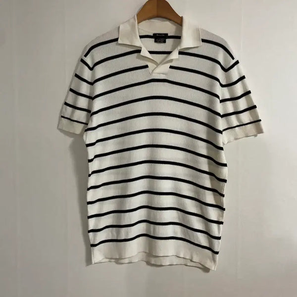 [BUNJANG] Massimo Dutti Textured Stripe Polo T-Shirt / 마시모두띠 텍스처 스트라이프 폴로 티셔츠