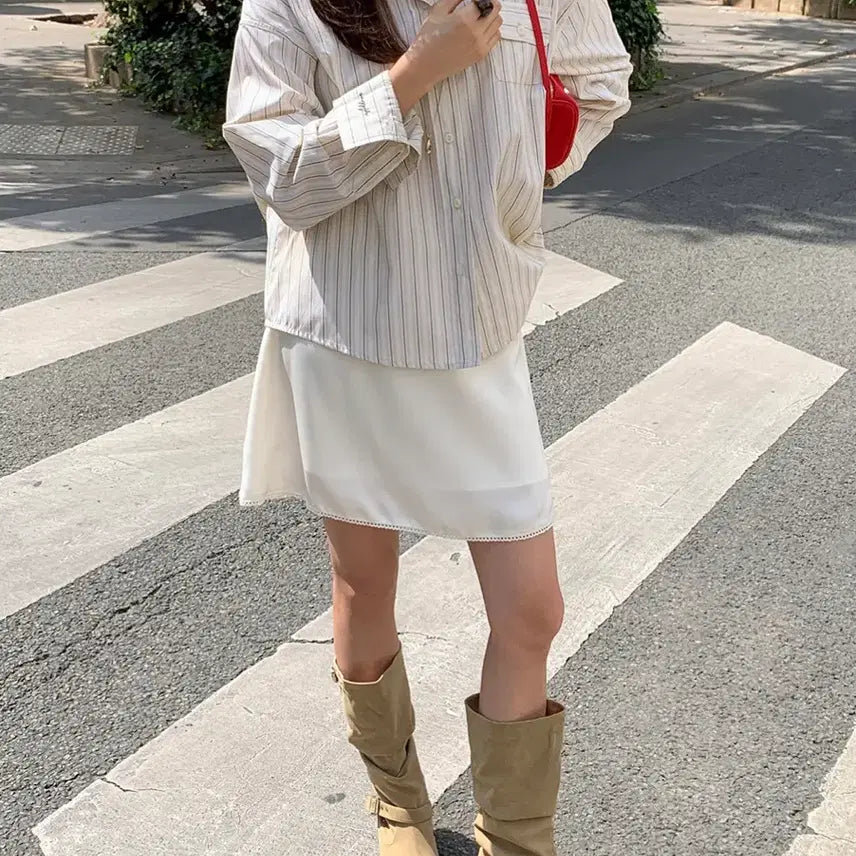 [BUNJANG] Edmore Lace Satin Mini Skirt S / 에드모어 레이스 샤틴 새틴 미니스커트 S