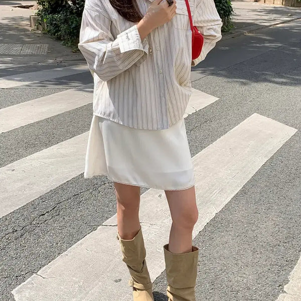 [BUNJANG] Edmore Lace Satin Mini Skirt S / 에드모어 레이스 샤틴 새틴 미니스커트 S
