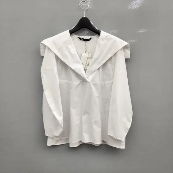 [BUNJANG] ZARA White Wide Collar Blouse - New Arrival / 자라 화이트 와이드카라 블라우스 새상품