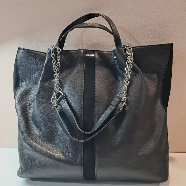 [BUNJANG] Diesel Leather Chain Tote Bag Black / 디젤 가죽 체인 토트백 블랙
