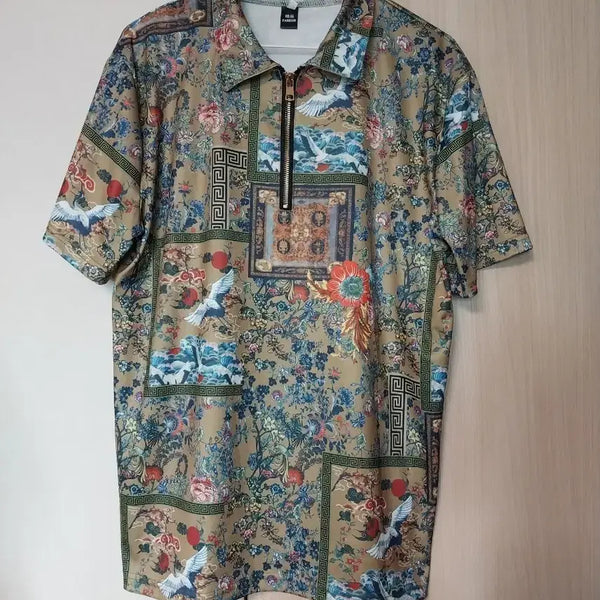 [BUNJANG] Plus Size Unique Pattern Short Sleeve Polo T-Shirt / 빅사이즈 독특한 패턴 반팔 카라티 77 88