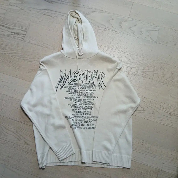 [BUNJANG] WEGO Graphic Print Knit Hoodie / 위고(wego)그래픽 프린트 니트 후드티