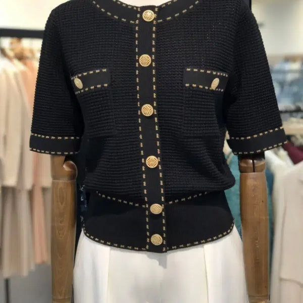 [BUNJANG] MOJO.S.FINE Black Gold Button Knit Cardigan / 모조에스핀 블랙 금장 단추 니트 가디건(66,거의새거)