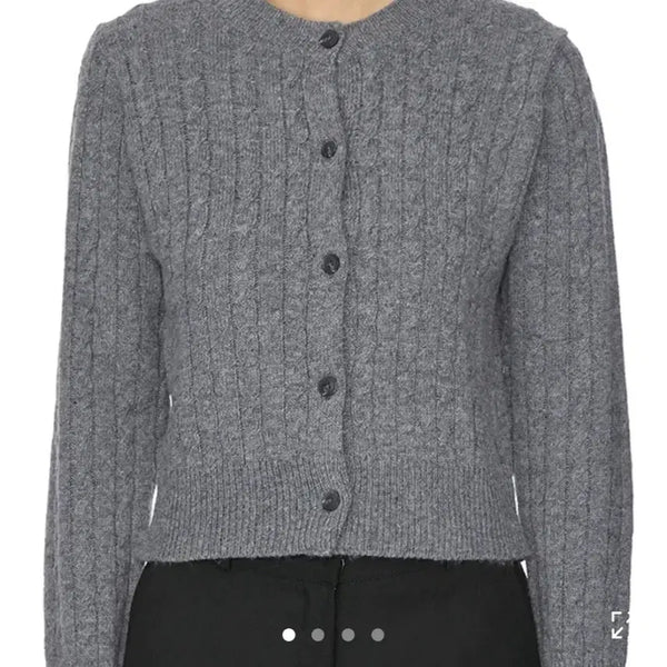 [BUNJANG] Fortena Cable Knit Cardigan Grey / 포르테나 케이블 니트 가디건 그레이