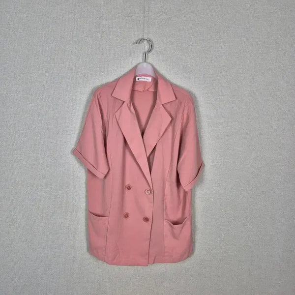 [BUNJANG] Pastel Pink Short-Sleeve Double-Button Blazer / (#77추천)파스텔핑크 반팔 자켓