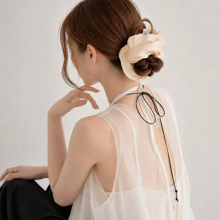 [BUNJANG] Chiffon Hair Scrunchie with Clip / 헤어슈슈