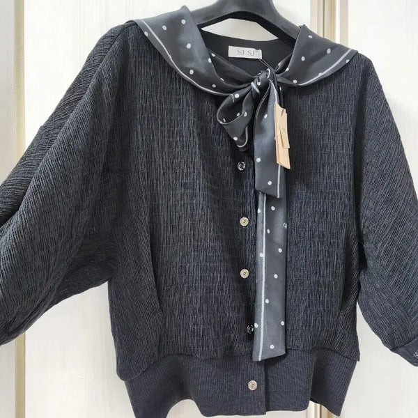 [BUNJANG] SJSJ Scarf Collar Crinkle Blouse Top / 한섬 SJSJ 스카프 칼라 크링클 블라우스 탑. 새상품