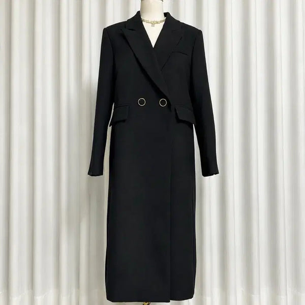 [BUNJANG] Dabagirl Tailored Black Long Coat Jacket with Gold Buttons / (상태좋음) 골드 투버튼 테일러드 블랙  롱코트 자켓 Free