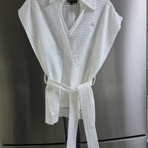 [BUNJANG] Vivienne Westwood White Embroidered Wrap Blouse / 비비안웨스트우드 화이트 자수 랩 블라우스