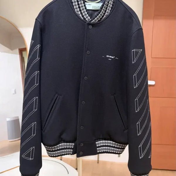 [BUNJANG] Off-White 3D Line Skinny Varsity Bomber Jacket / 오프화이트 3D라인 스키니 바시티 봄버자켓