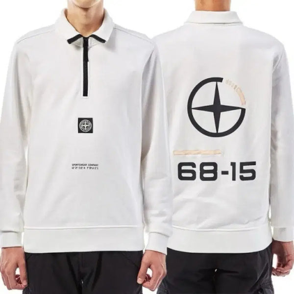 [BUNJANG] Stone Island White Half-Zip Sweatshirt / 스톤아일랜드 화이트 하프집업 맨투맨