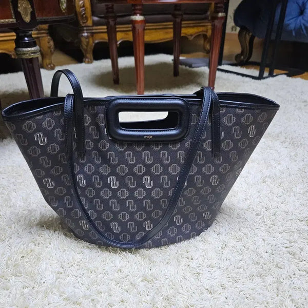 [BUNJANG] Maje Medium Leather & Canvas Basket Shopper Tote Bag / 마쥬 쇼퍼백