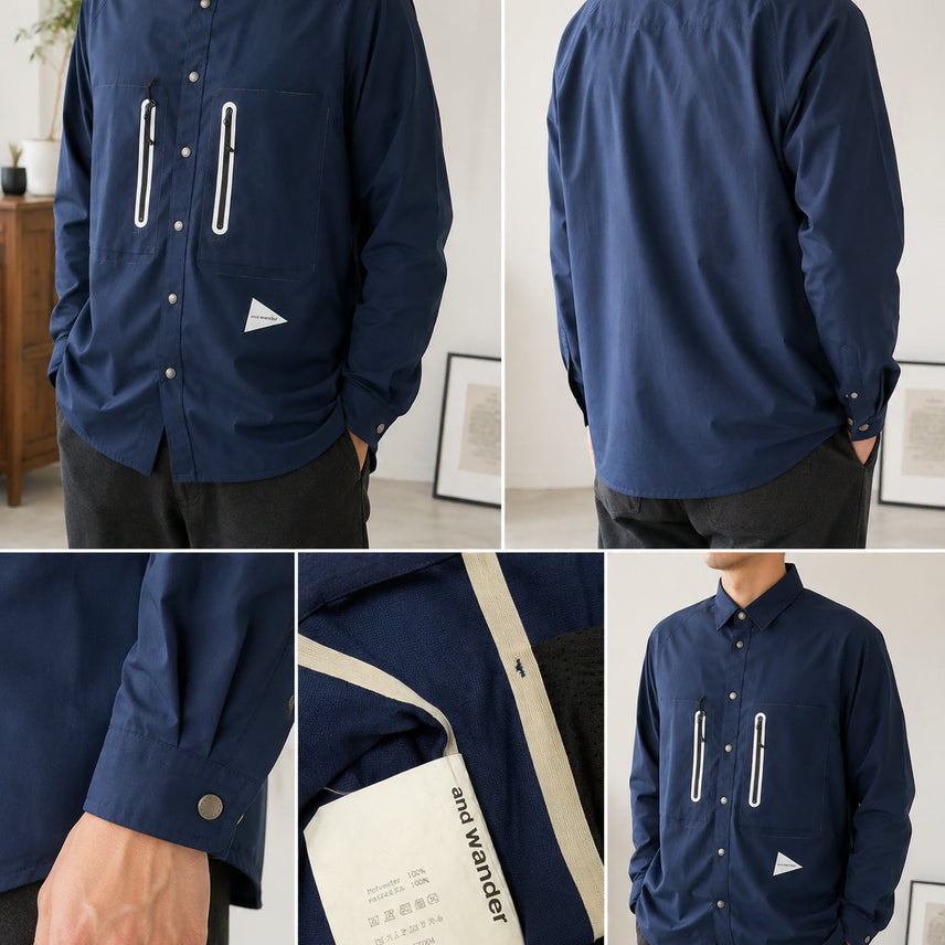 [BUNJANG] and wander Technical Functional Shirt Navy Size 4 / [정품] 앤드원더 테크니컬 기능성 셔츠 네이비 4사이즈