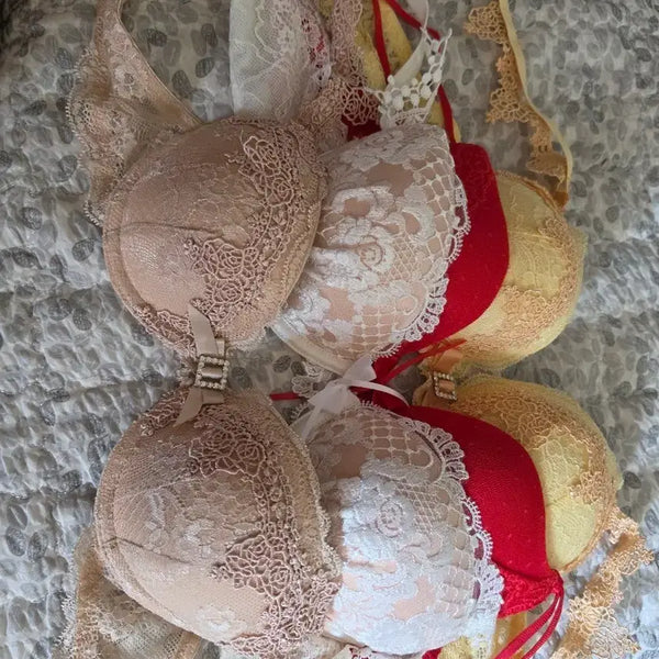 [BUNJANG] Lace Bra Set - Beige/White/Red/Yellow / 레이스 브라 세트 베이지/화이트/레드/옐로우