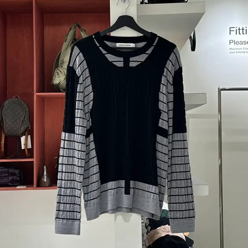 [BUNJANG] Craig Green Grey Black Vest & Stripe Pattern Knit L / 크레이그 그린 그레이 블랙 베스트 앤 스트라이프 패턴 니트