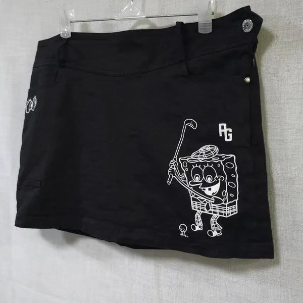 [BUNJANG] Pearly Gates SpongeBob Collaboration Spandex Black Golf Skirt / 파리게이츠 정품 일본 수입 스폰지밥 콜라보 스판 블랙 골프 스커트 치마 30 31