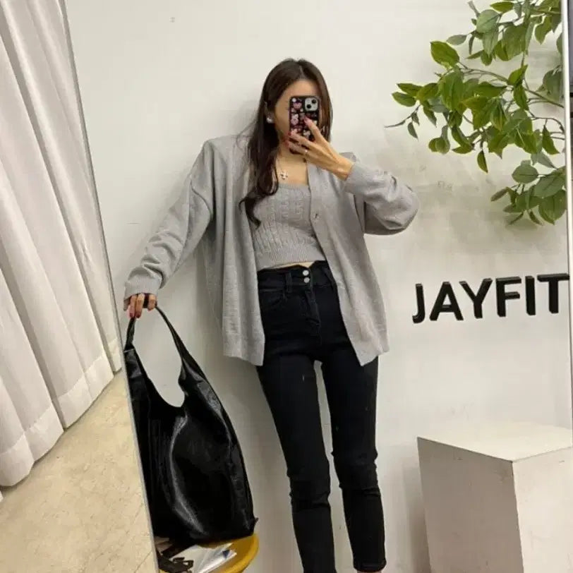 [BUNJANG] Blackbabi Sleeveless Cardigan Set Grey / 블랙바비 나시 가디건세트 그레이 새상품