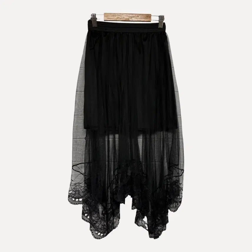 [BUNJANG] Black See-through Lace Long Skirt / 1806 블랙 시스루 레이스 롱스커트