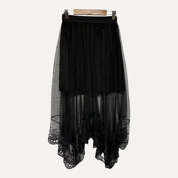 [BUNJANG] Black See-through Lace Long Skirt / 1806 블랙 시스루 레이스 롱스커트