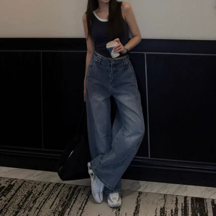 [BUNJANG] LOEN Recurved Wide Denim Pants (Medium Blue Wash) / 로엔 리커브드 와이드 데님 팬츠 M 중청