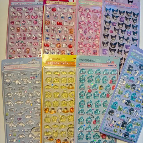 [BUNJANG] Sanrio Characters (Hello Kitty, My Melody, Pompompurin, Cinnamoroll, Hangyodon, Kuromi) Bonbon Drop Stickers / 산리오 키티 마이멜로디 폼폼푸린 시나모롤 한교동 쿠로미 봉봉드롭 봉봉 스티커