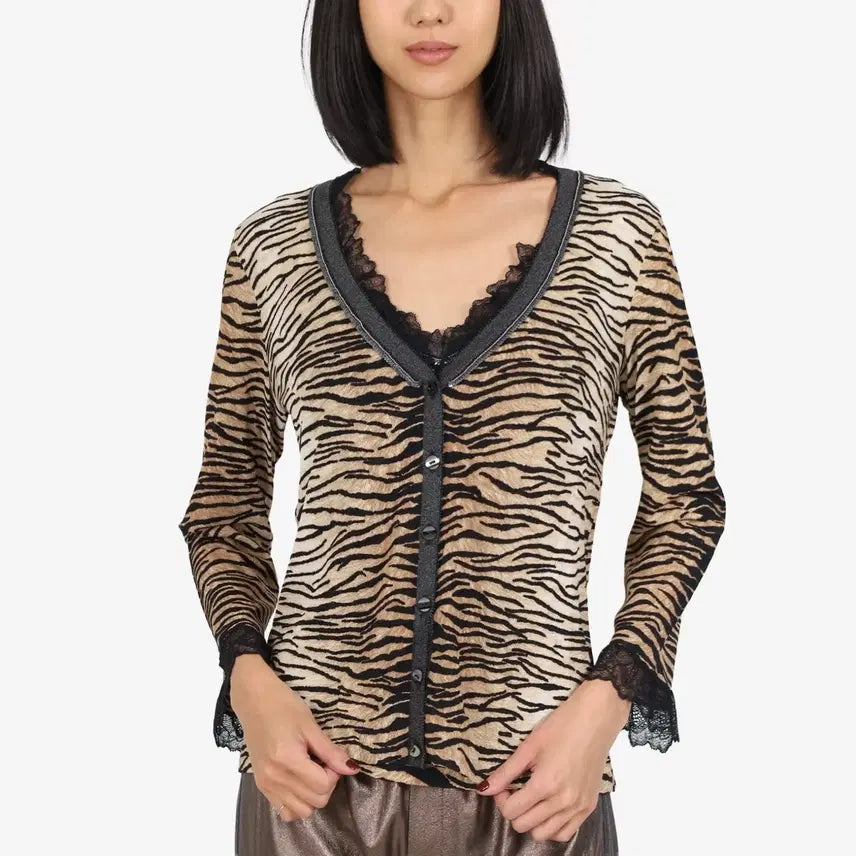 [BUNJANG] Escada Leopard Lace Cardigan and Camisole Set / 에스까다 호피 레이스 가디건 슬립 세트