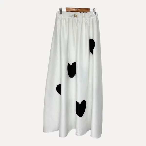 [BUNJANG] 1810 Heart Pattern Long Skirt White / 1810 하트 패턴 롱스커트 화이트