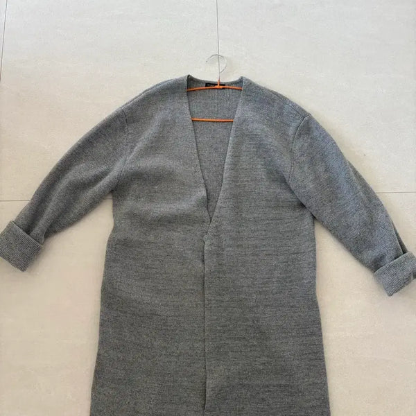 [BUNJANG] Open-Front Long Cardigan - Grey / [가을 필수템] 루즈핏 오픈형 단추 노카라 그레이 롱 가디건