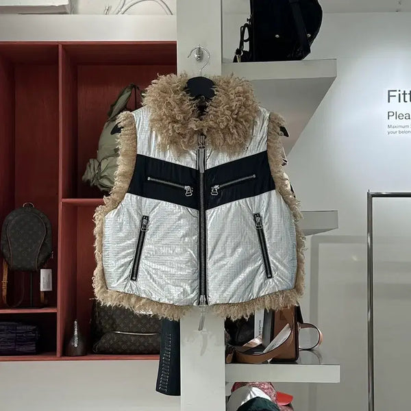 [BUNJANG] Diesel Silver Foil Coating Ripstop Nylon Fur Vest / 디젤 실버 포일코팅 립스탑 나일론 퍼 베스트