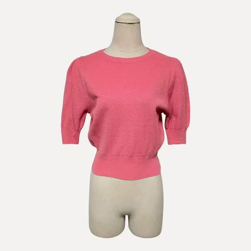 [BUNJANG] 1817 Pink Puff Short Sleeve Knit / 1817 핑크 퍼프 반팔 니트