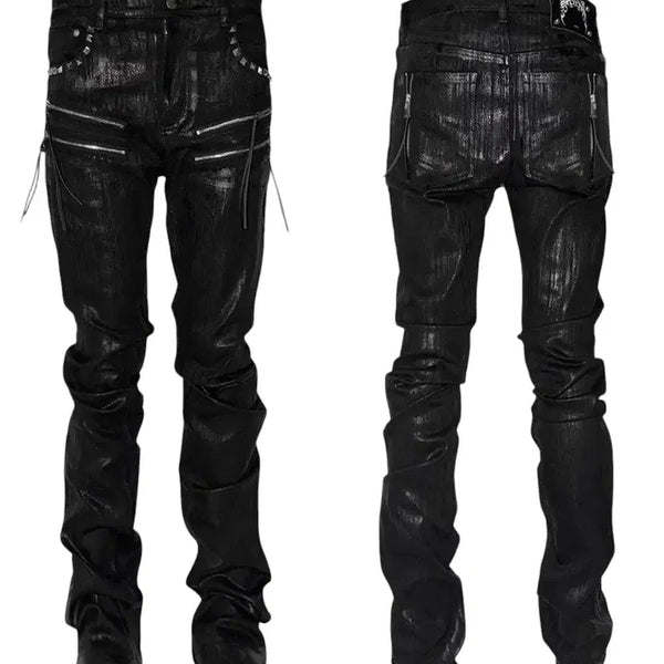[BUNJANG] Coated Rivet Slim Black Jeans / 코팅 리벳 슬림 블랙진
